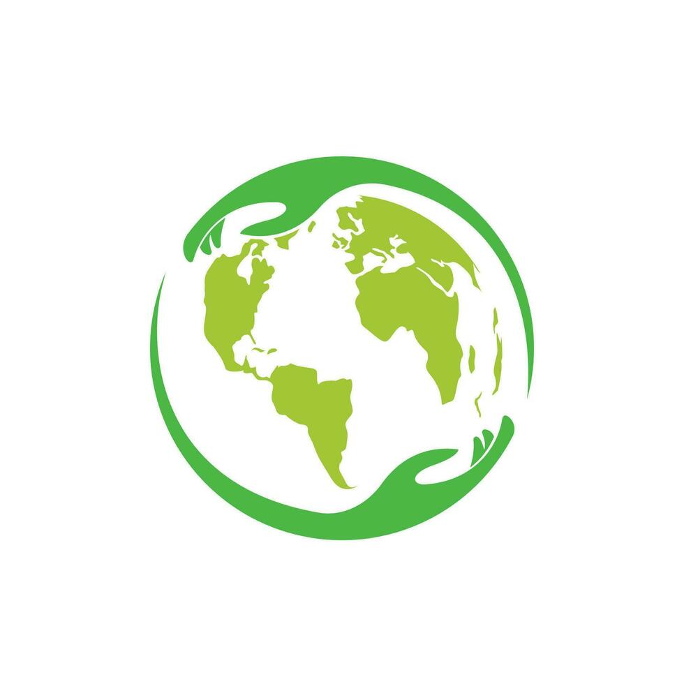eco natuurlijk wereldbol zorg concept globaal ecologie wereld ontwerp groen logo ontwerp. vector