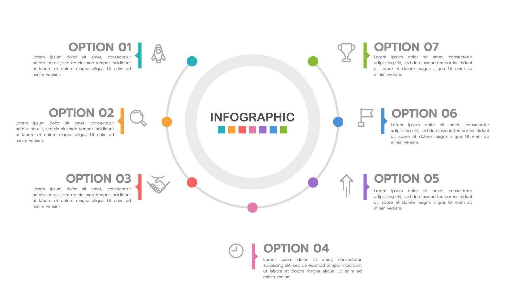 infographic halve cirkel 7 processen naar succes. bedrijf presentatie, en rapport. vector illustratie.