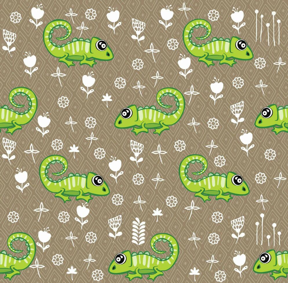 grappig groen leguaan naadloos patroon met schattig dier. kan worden gebruikt voor stoffen, achtergronden. vector