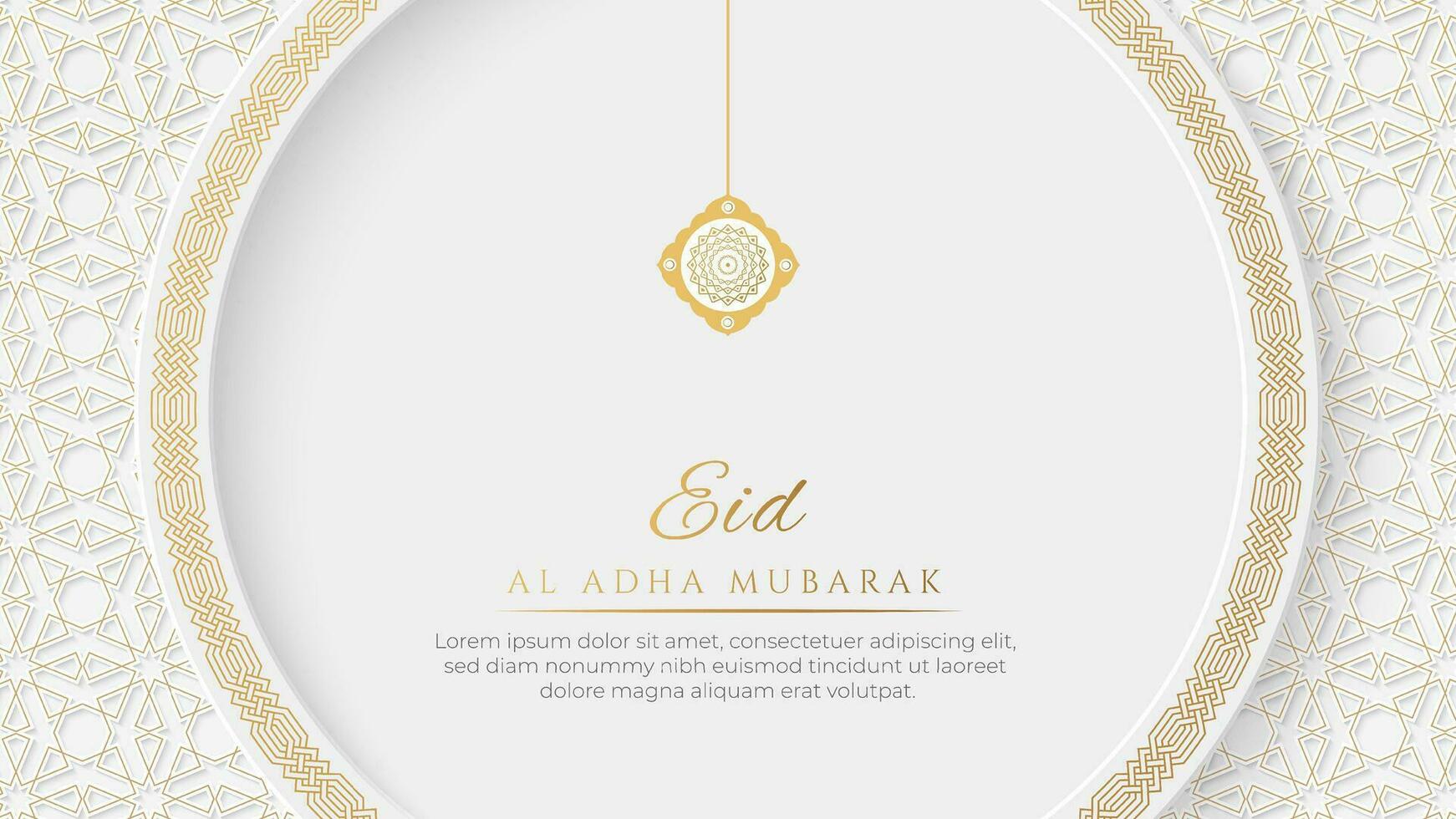 eid mubarak Arabisch elegant wit en gouden luxe Islamitisch sier- cirkel vorm achtergrond met Islamitisch patroon grens en decoratief hangende ornament vector