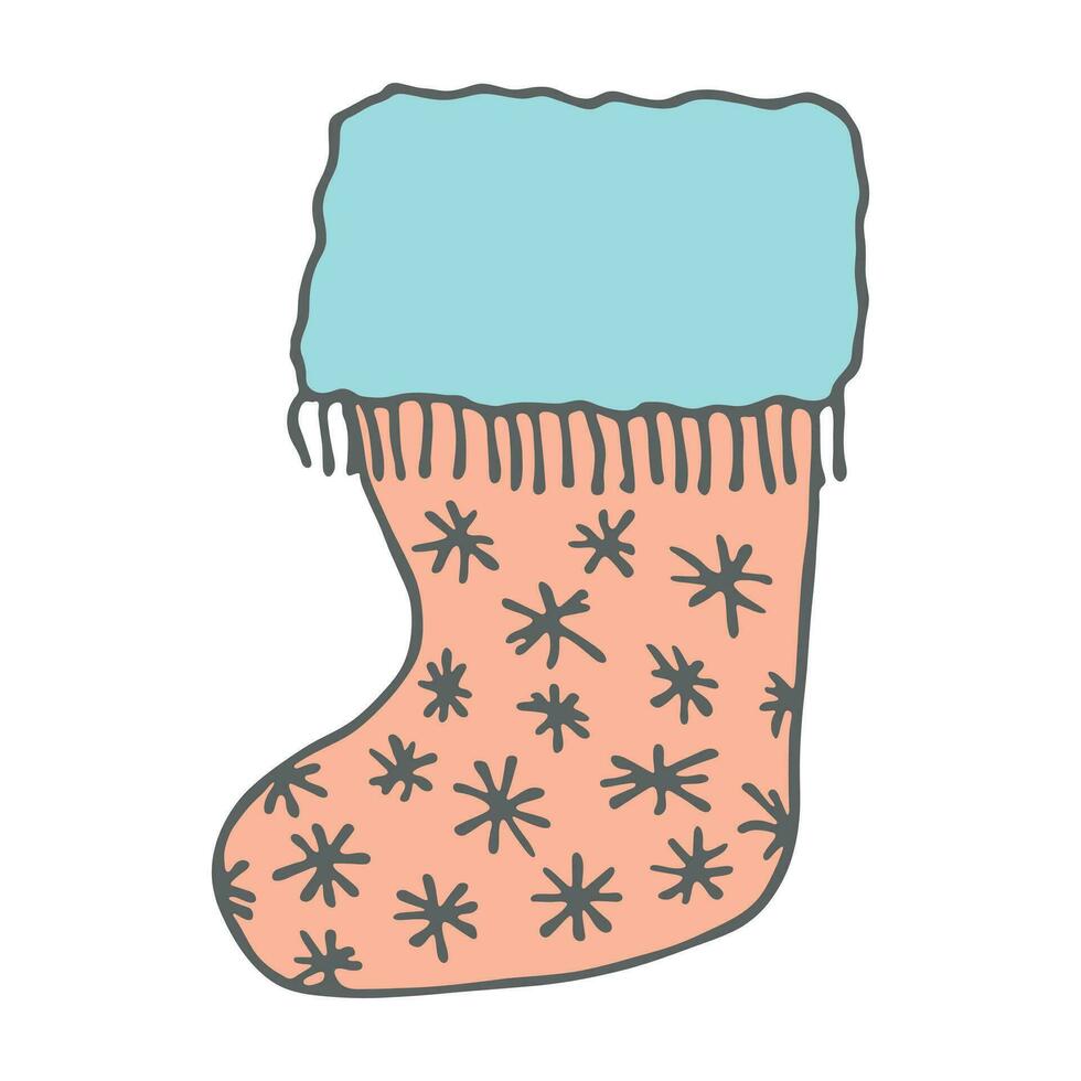 hand- getrokken sok voor Kerstmis geschenken. hangende sok tekening. winter single ontwerp element vector