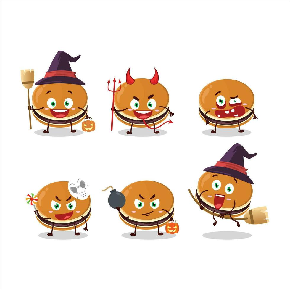 halloween uitdrukking emoticons met tekenfilm karakter van dorayaki vector