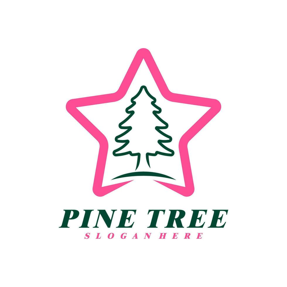 pijnboom boom met ster logo ontwerp vector. creatief pijnboom boom logo concepten sjabloon vector