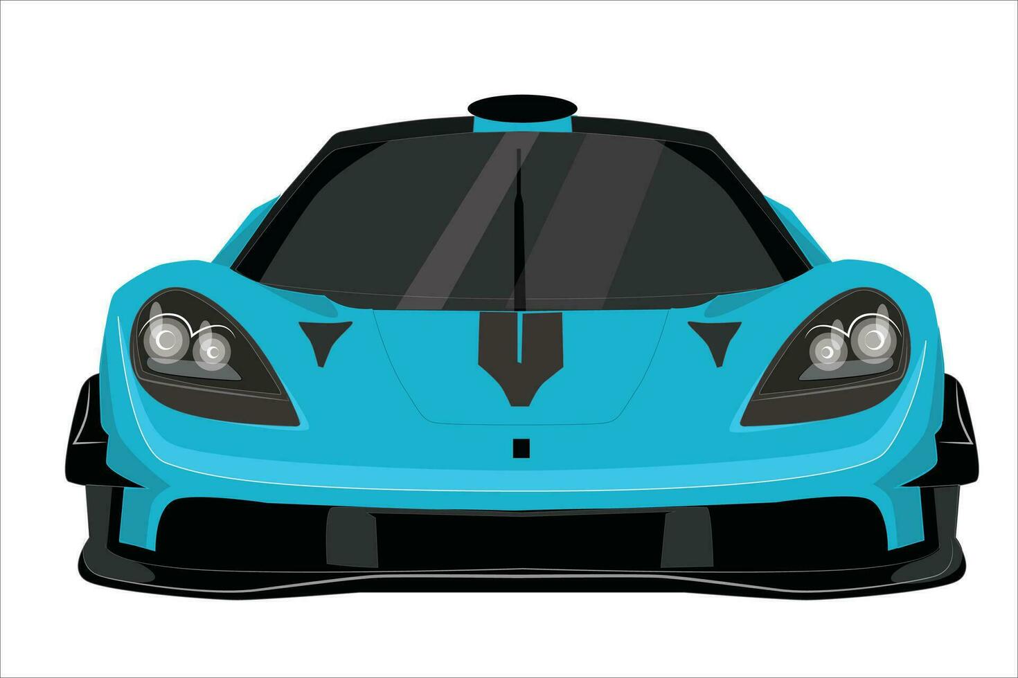 blauw sport- auto, voorkant visie. blauw 3d racing auto voorkant visie vector illustratie - sport- voertuig in realistisch stijl, geïsoleerd Aan wit achtergrond.