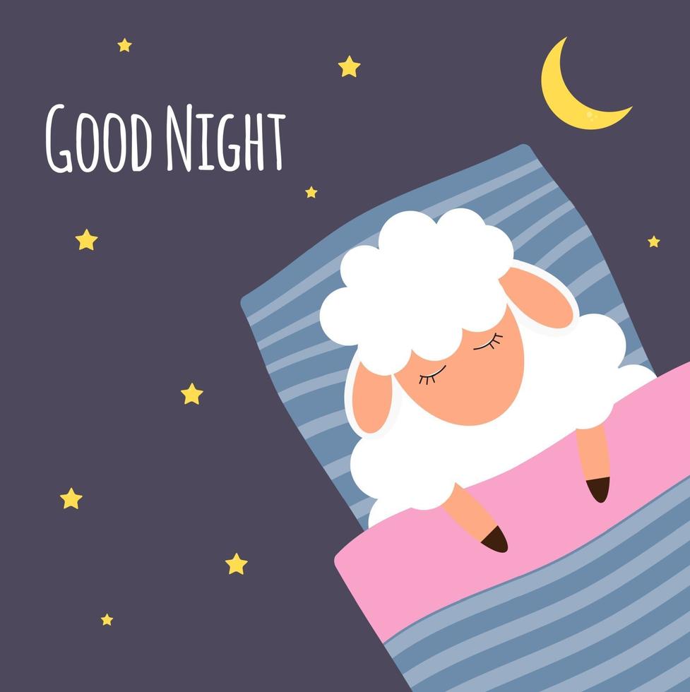 schattige kleine schapen aan de nachtelijke hemel. Welterusten. vector illustratie