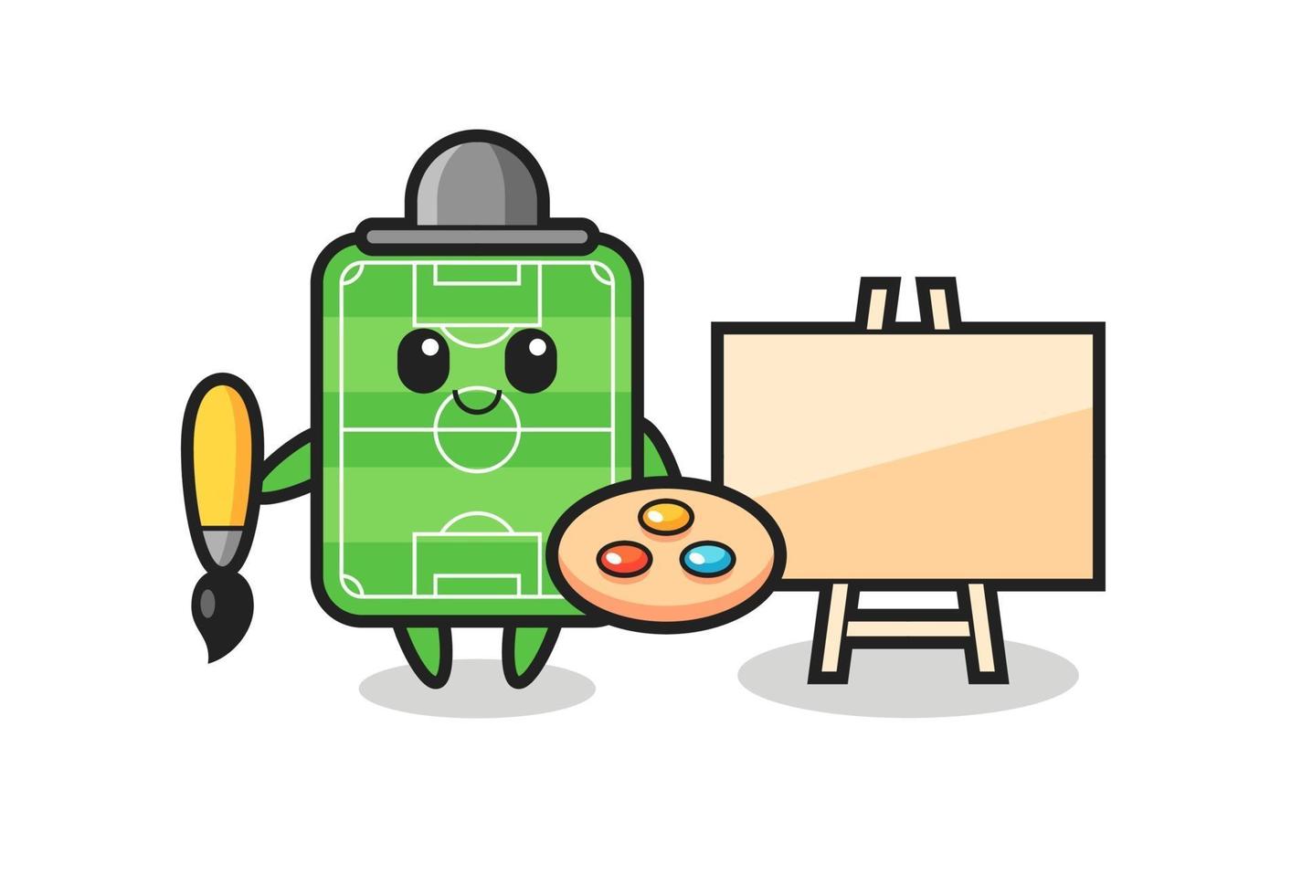 illustratie van voetbalveldmascotte als schilder vector