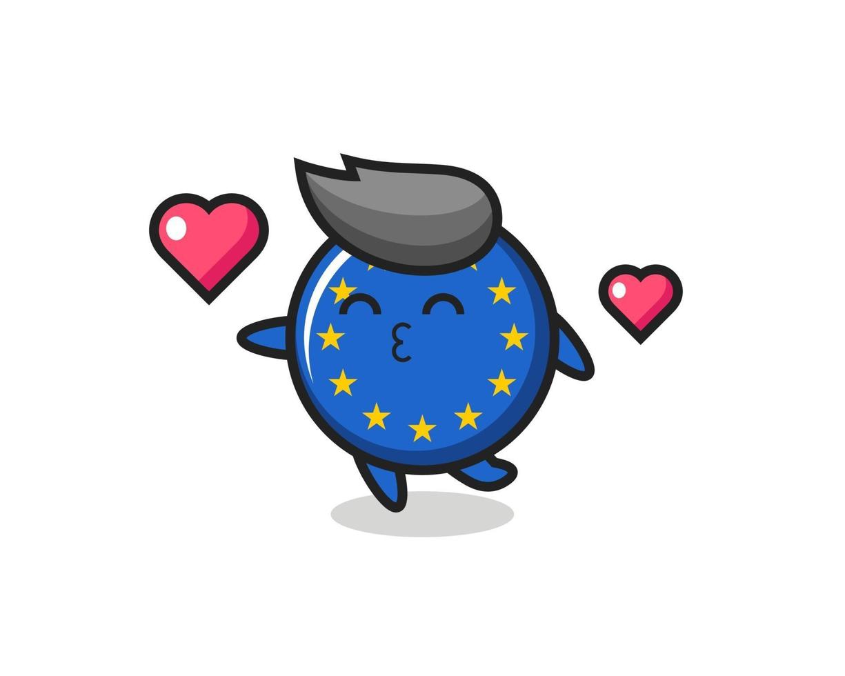 europa vlag badge karakter cartoon met kussen gebaar vector