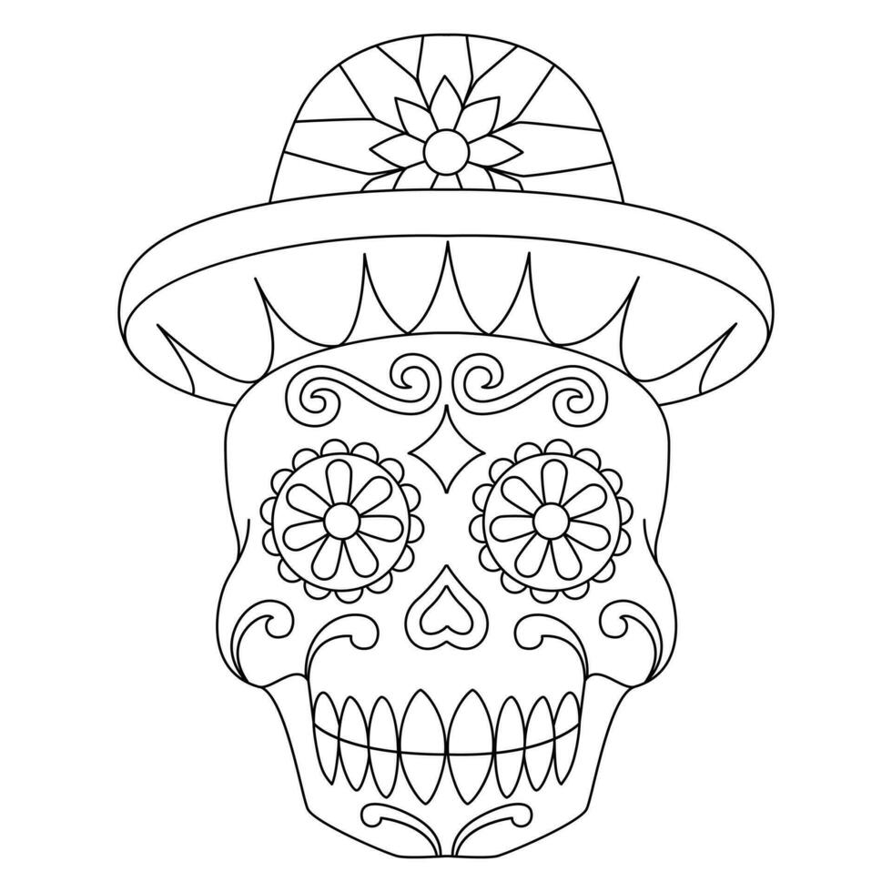 Mexicaans suiker schedel geïsoleerd vector met bloemen decoratie voor dag van de dood kleur Pagina's voor kinderen bladzijde 7