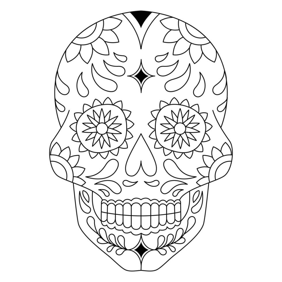 Mexicaans suiker schedel geïsoleerd vector met bloemen decoratie voor dag van de dood kleur Pagina's voor kinderen bladzijde 1