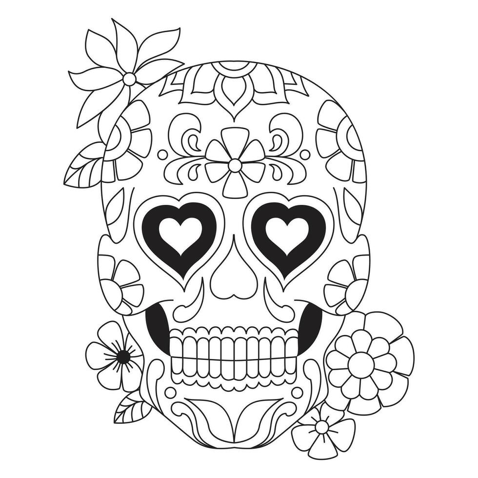 Mexicaans suiker schedel geïsoleerd vector met bloemen decoratie voor dag van de dood kleur Pagina's voor kinderen bladzijde 5