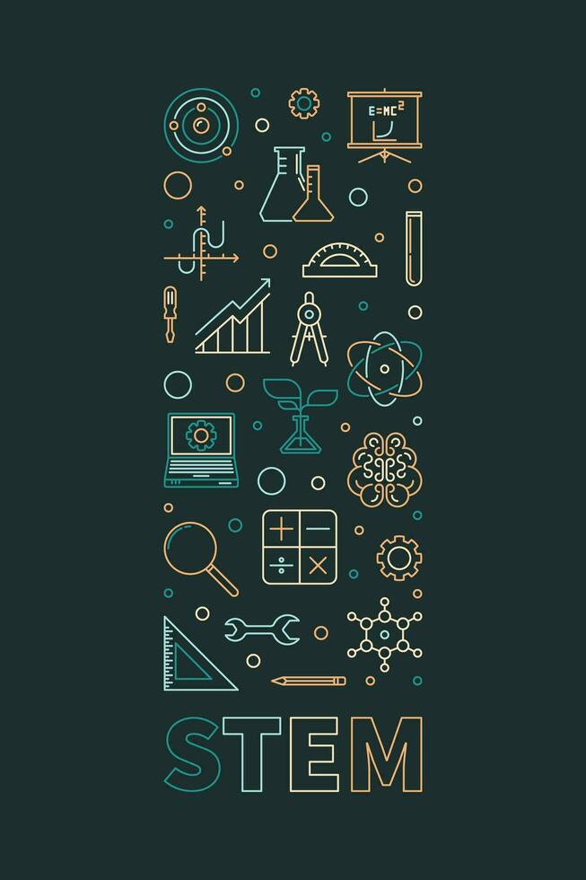 stam concept verticaal creatief lineair spandoek. wetenschap, technologie, engineering, wiskunde lijn illustratie vector