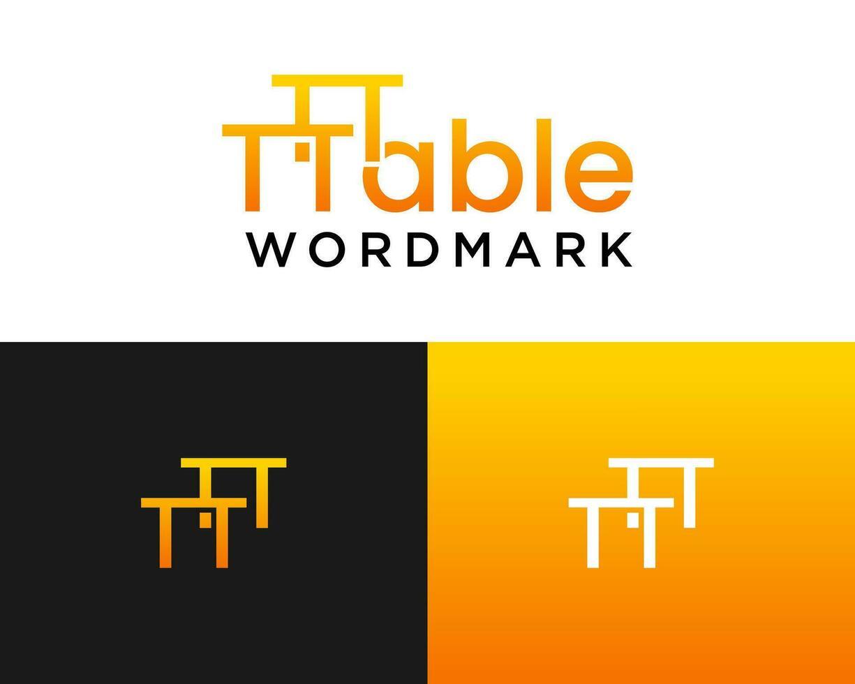 brief t monogram woordmerk tafel interieur bedrijf logo ontwerp. vector