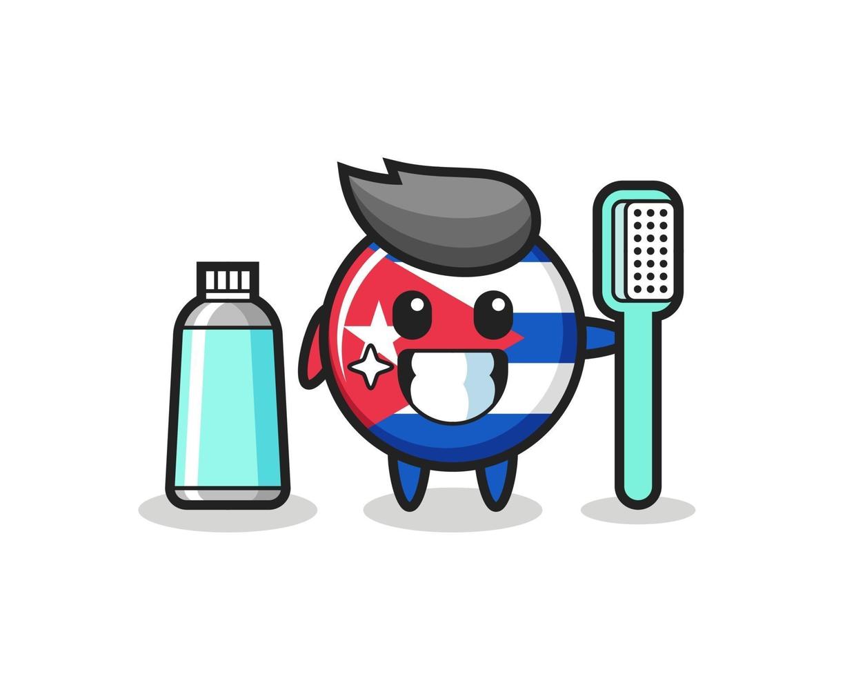 mascotte illustratie van Cuba vlag badge met een tandenborstel vector