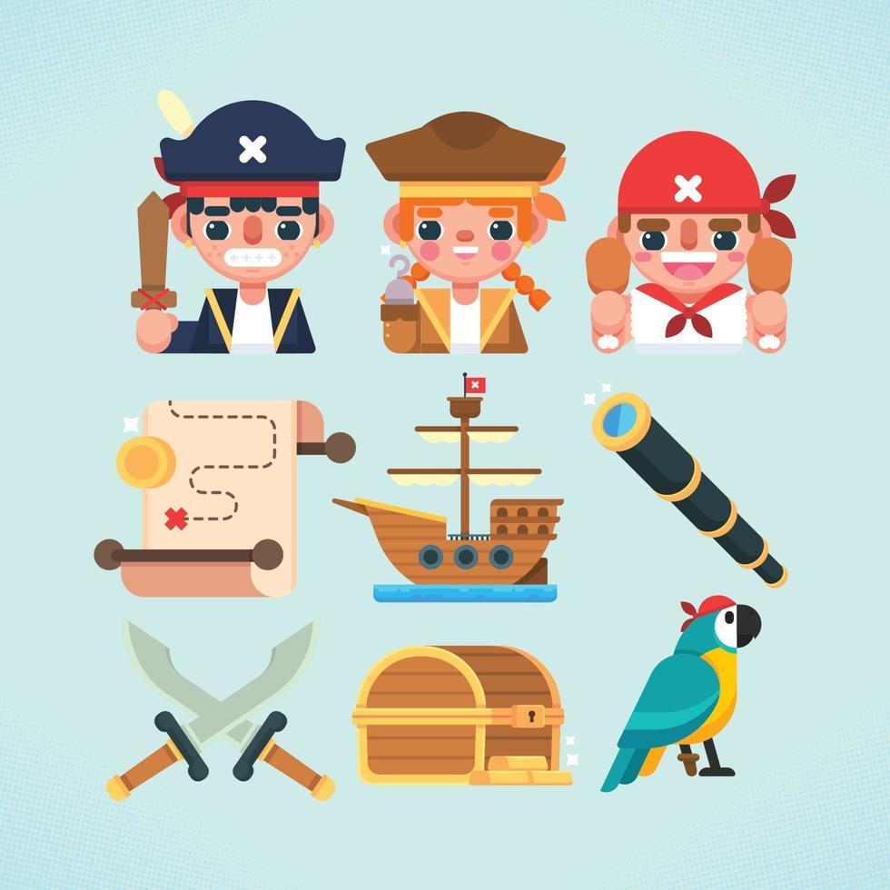 schattige piratenpictogrammen vector