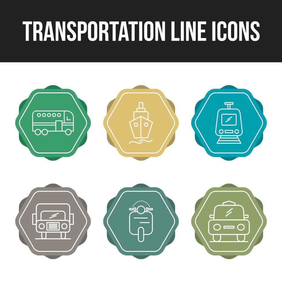 mooie transport unieke lijn 6 pictogrammen set vector