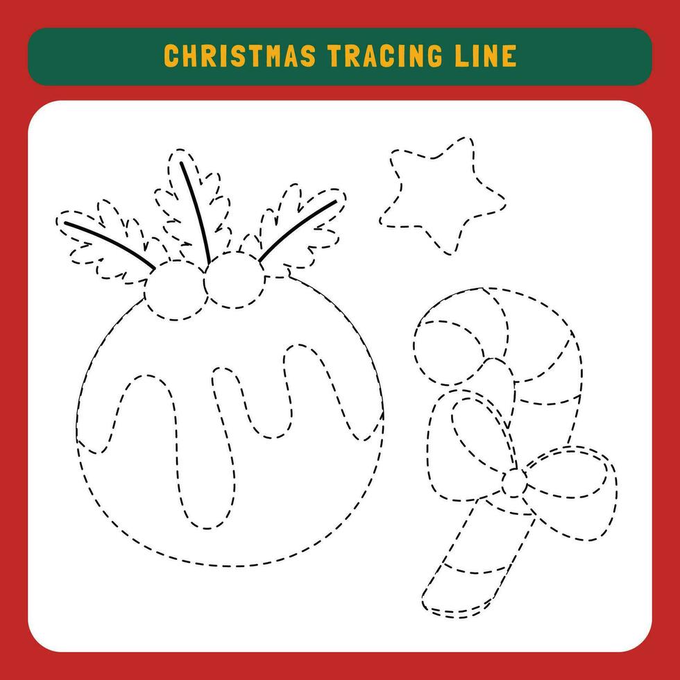 Kerstmis traceren lijn werkblad voor kinderen. winter leerzaam kinderen spel. peuter- traceren voor peuters met schattig voorwerp kerstmis. vector