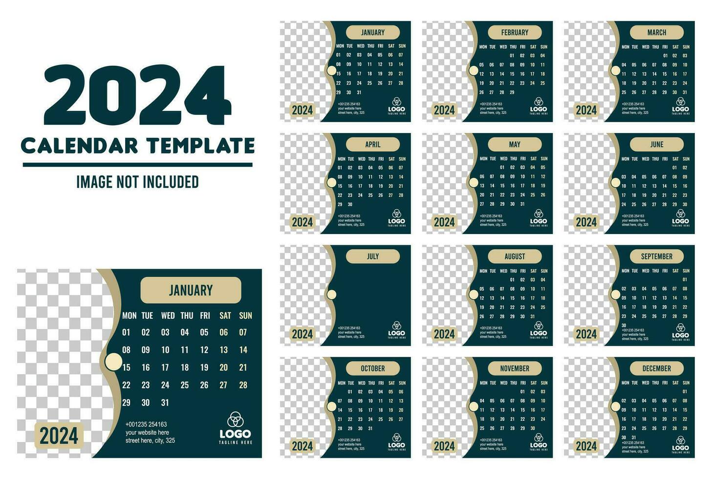 2024 uniek stijl kalender ontwerp vector