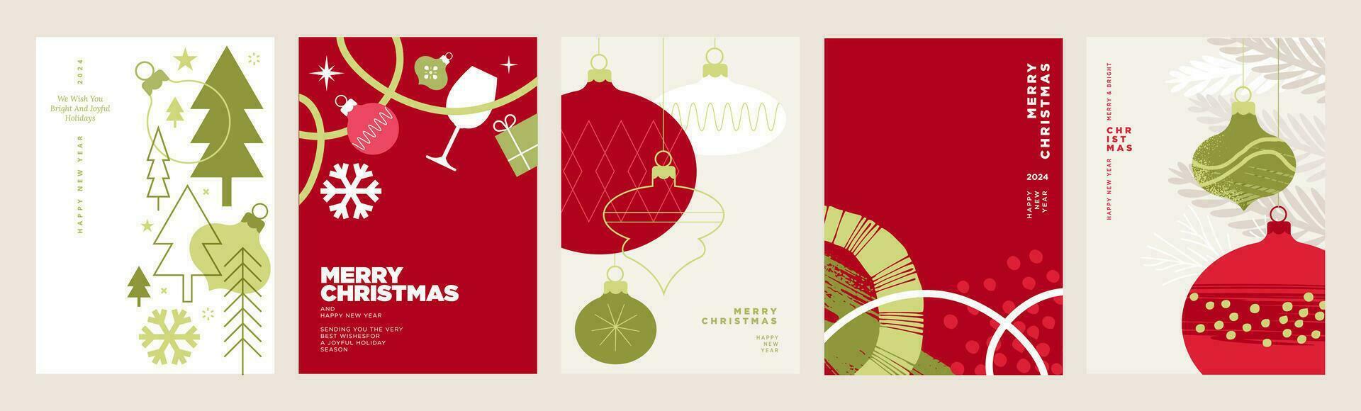 vrolijk Kerstmis en gelukkig nieuw jaar groet kaarten set. vector illustratie concepten voor achtergrond, groet kaart, partij uitnodiging kaart, website banier, sociaal media banier, afzet materiaal.