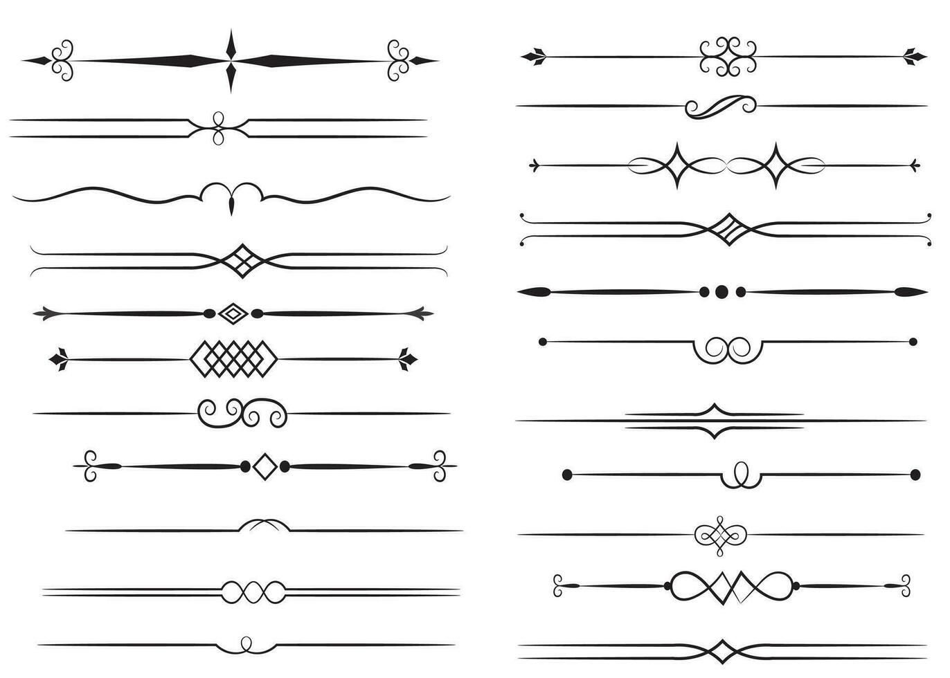 bladzijde verdeler en ontwerp elementen. reeks van divers gemakkelijk zwart verdeler ontwerp, geassorteerd verdeler verzameling sjabloon vector. verzameling van bloemen verdelers elementen mega decoratie voor kalligrafie. vector