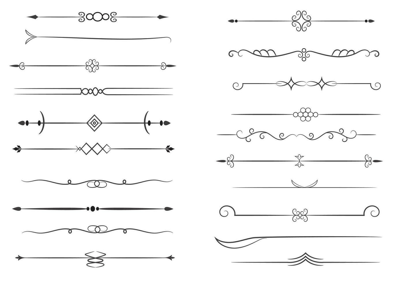 bladzijde verdeler en ontwerp elementen. reeks van divers gemakkelijk zwart verdeler ontwerp, geassorteerd verdeler verzameling sjabloon vector. verzameling van bloemen verdelers elementen mega decoratie voor kalligrafie. vector