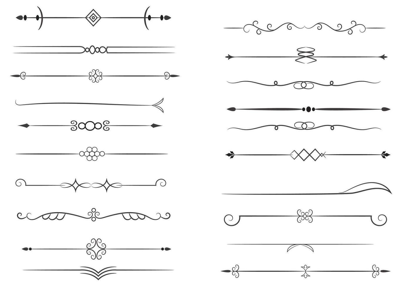 bladzijde verdeler en ontwerp elementen. reeks van divers gemakkelijk zwart verdeler ontwerp, geassorteerd verdeler verzameling sjabloon vector. verzameling van bloemen verdelers elementen mega decoratie voor kalligrafie. vector