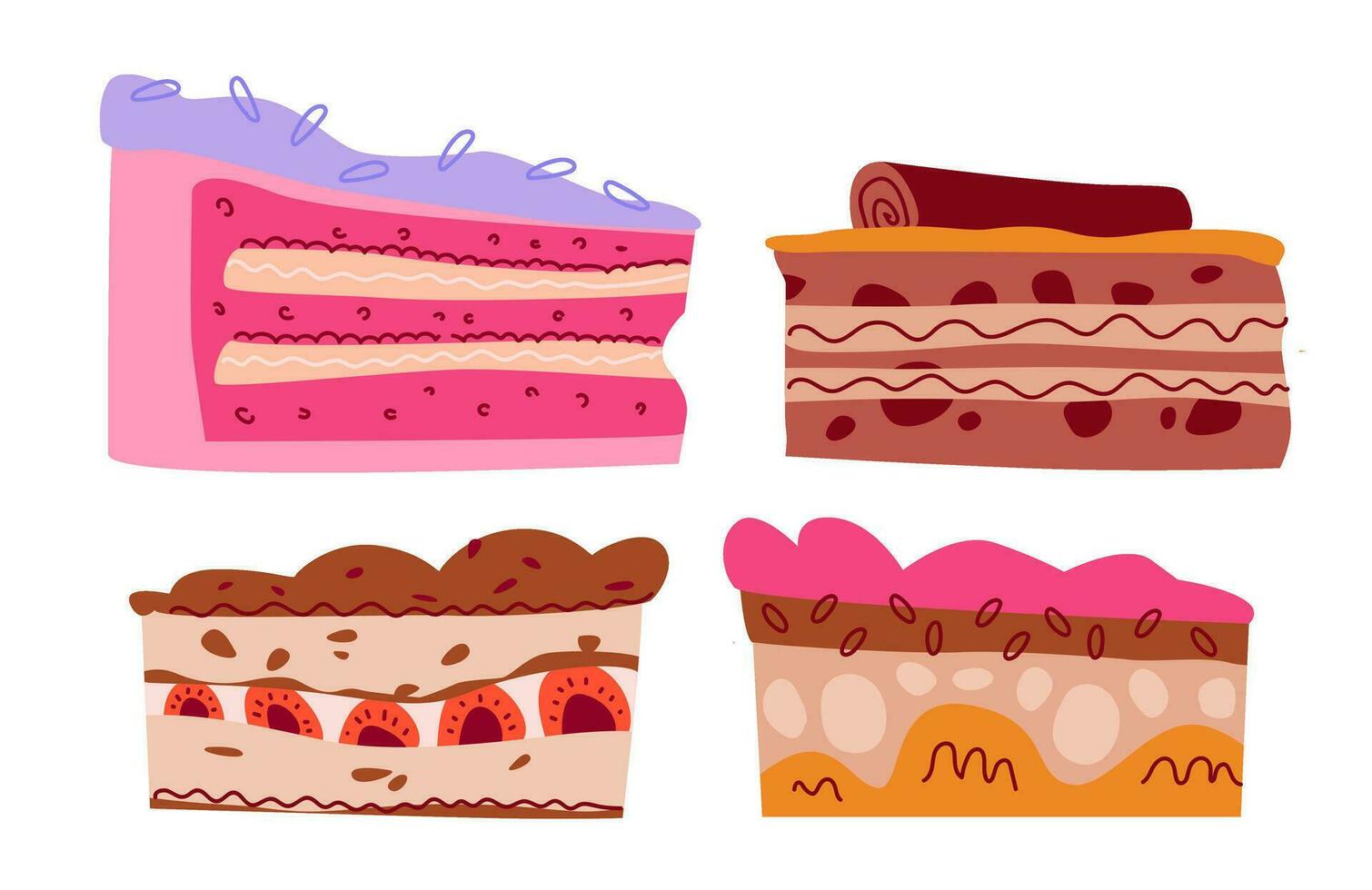 stukken van een feestelijk taart. verjaardag taart. hand getekend vector illustratie.