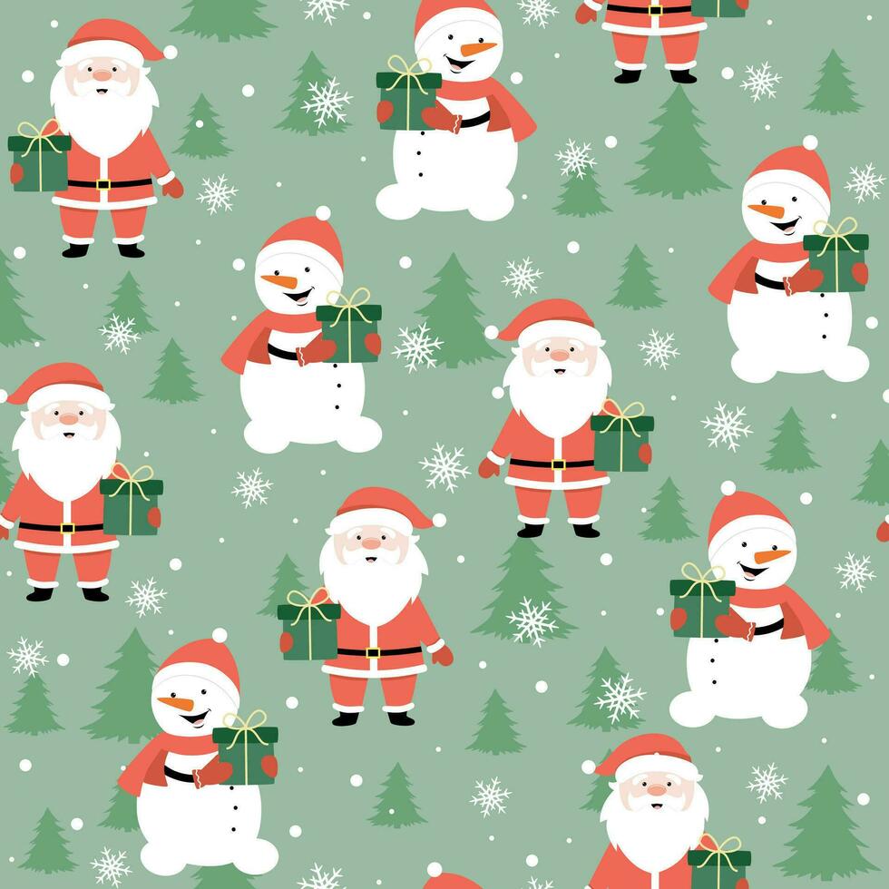 naadloos patroon met schattig sneeuwman, de kerstman claus, Kerstmis boom en sneeuwvlokken. vector vlak ontwerp voor wikkel, kleding stof, behang.