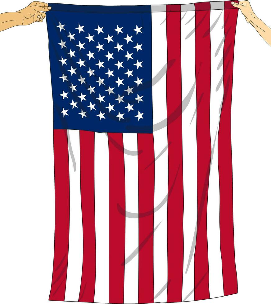 twee handen Holding Verenigde Staten van Amerika vlag, hand- Holding Amerikaans vlag illustratie Aan wit achtergrond, hand, Verenigde Staten van Amerika vlag vector