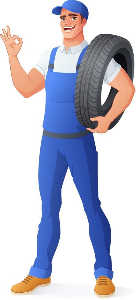 automonteur auto service man met band vectorillustratie vector