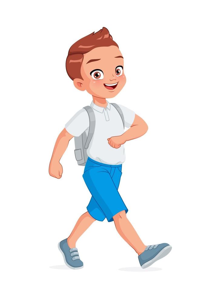 gelukkige schooljongen wandelen cartoon vectorillustratie vector