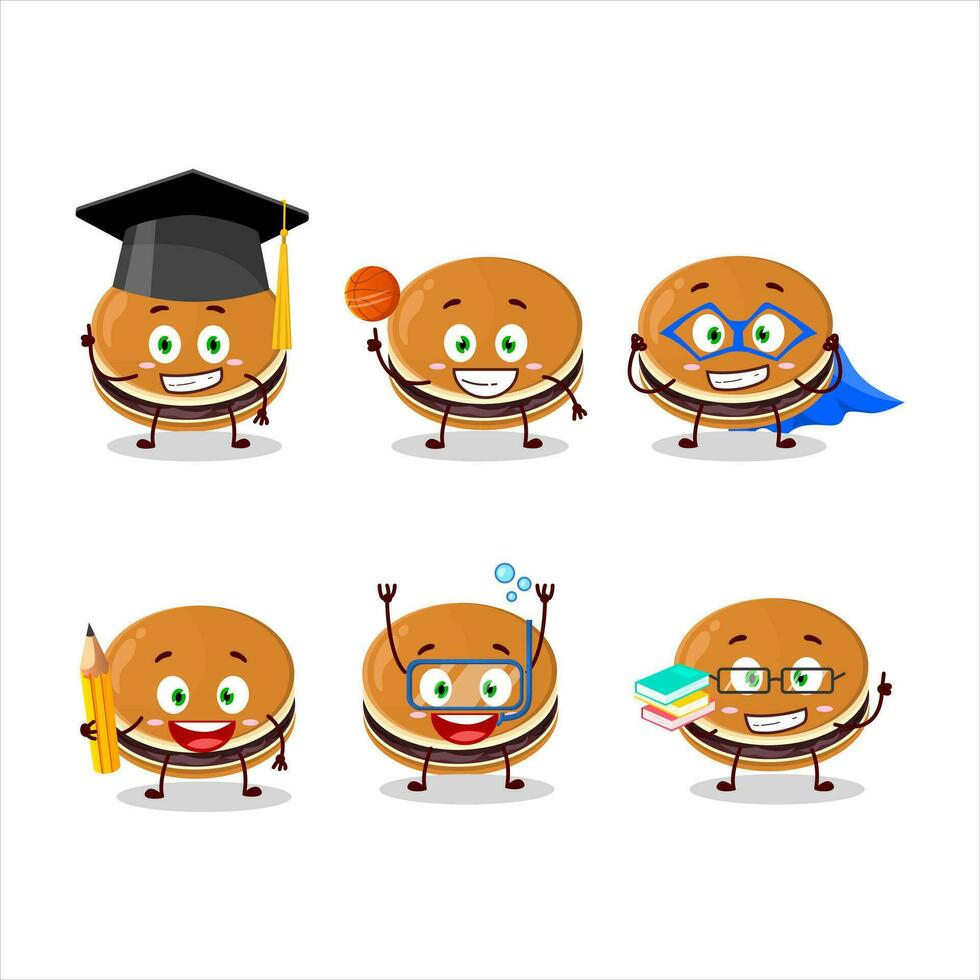 school- leerling van dorayaki tekenfilm karakter met divers uitdrukkingen vector