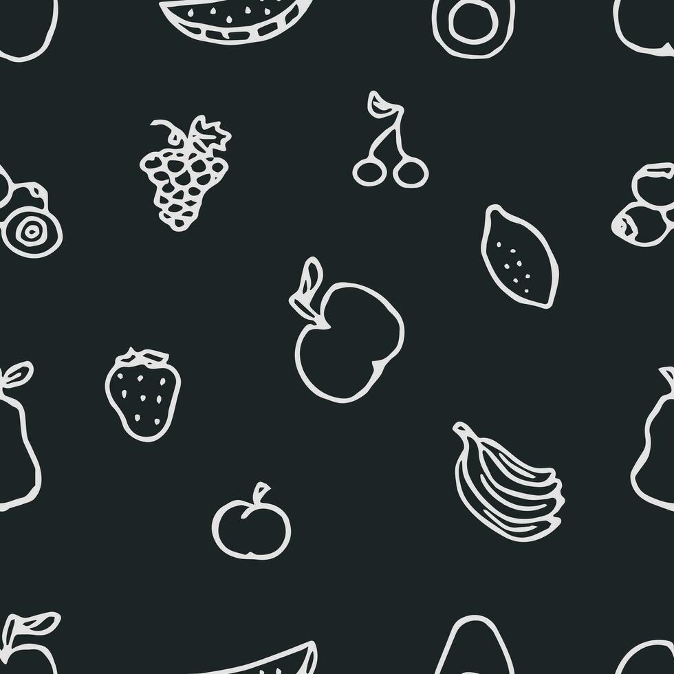 naadloos fruitpatroon. doodle achtergrond met fruit pictogrammen. fruit achtergrond vector