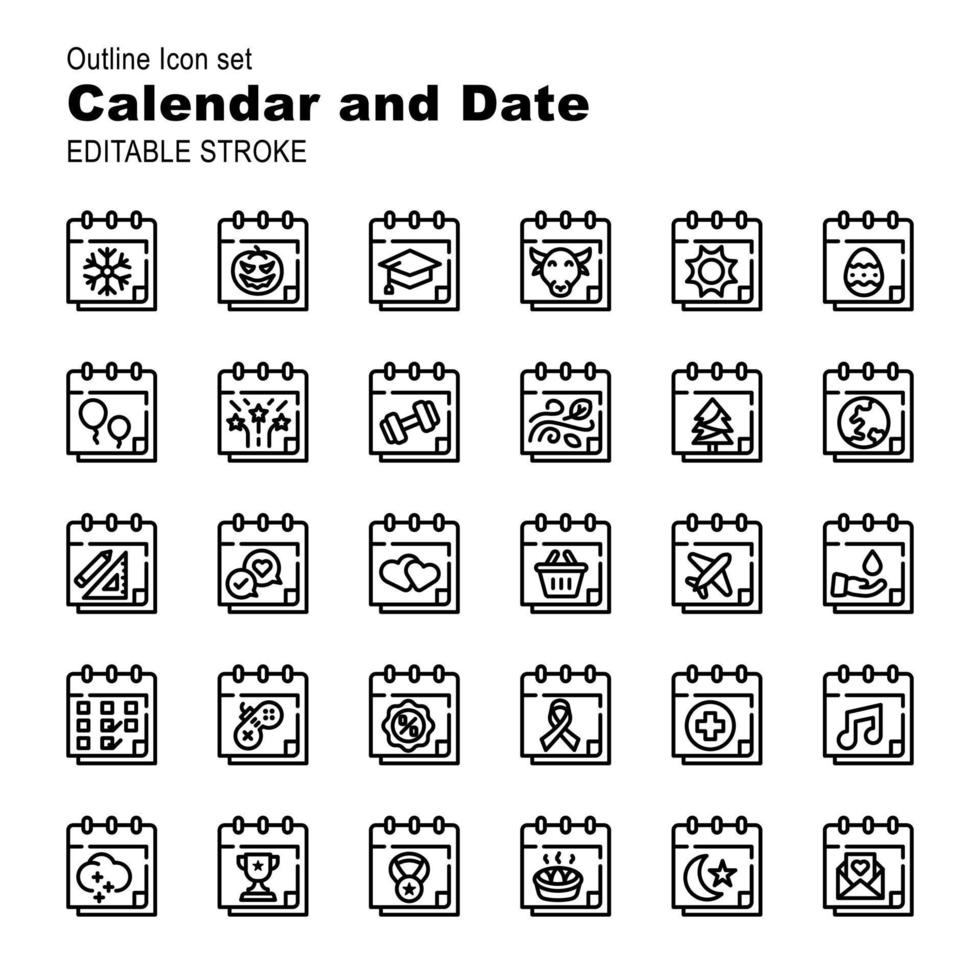 30 illustratie icon pack kalender en datum evenement moment vector