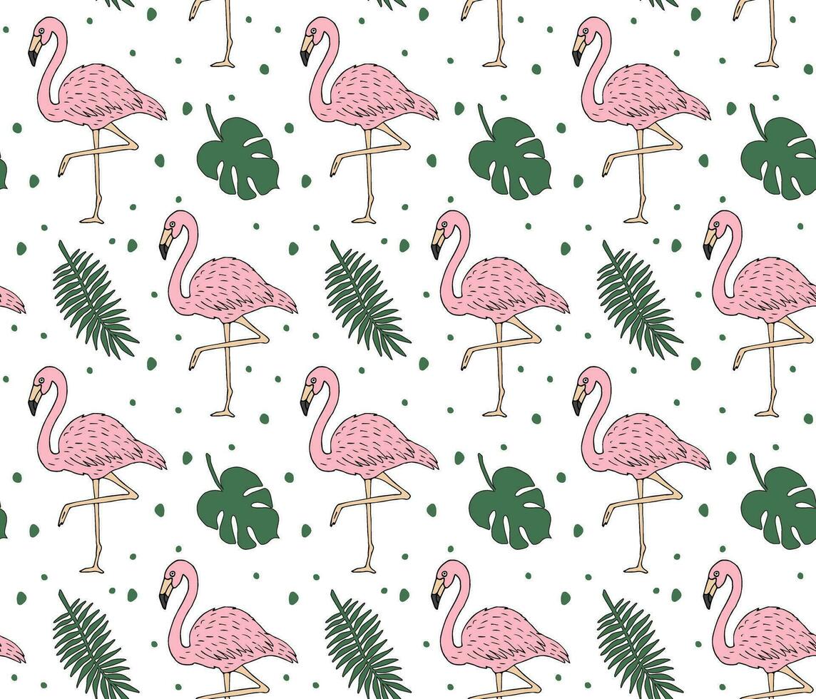 vector naadloos patroon van hand- trek roze flamingo