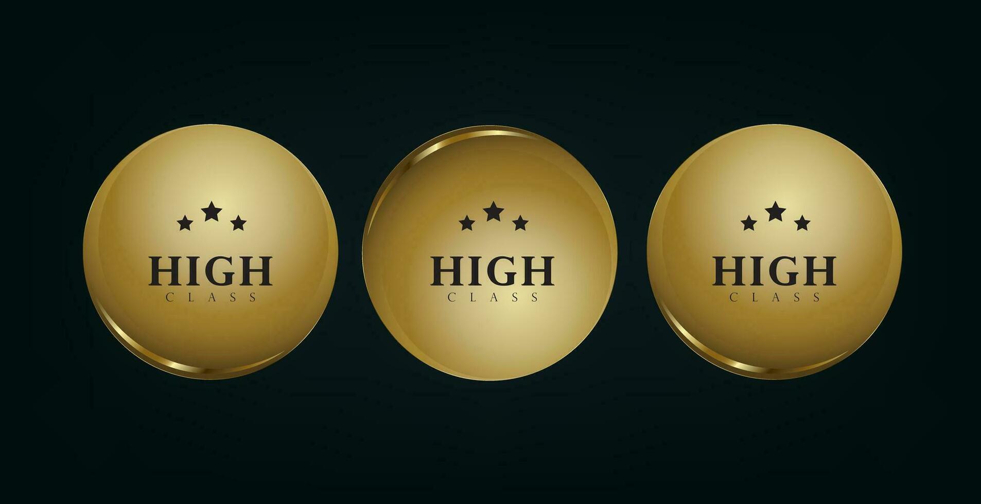 drie luxe cirkel knop, goud, premie geïsoleerd Aan zwart achtergrond. knop reeks cirkel modern kleur goud vector illustratie gouden, metaal luxe ui concepten