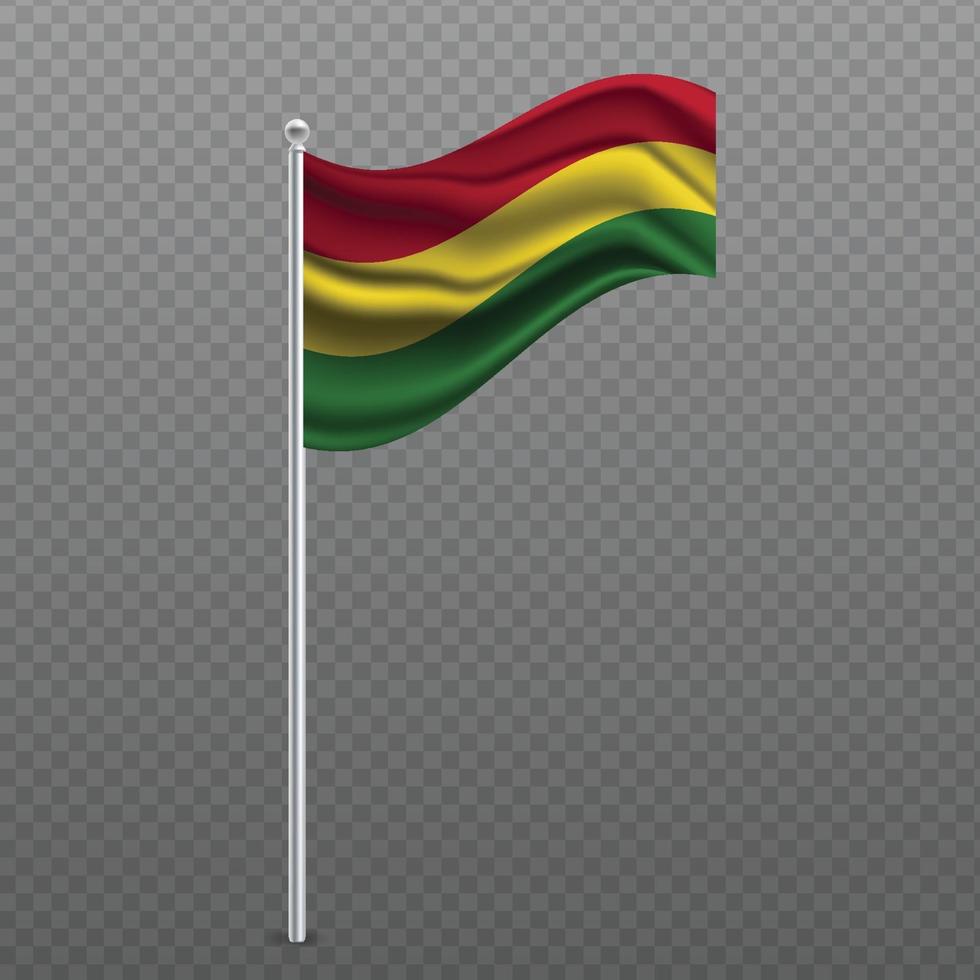 Bolivia zwaaiende vlag op metalen paal. vector