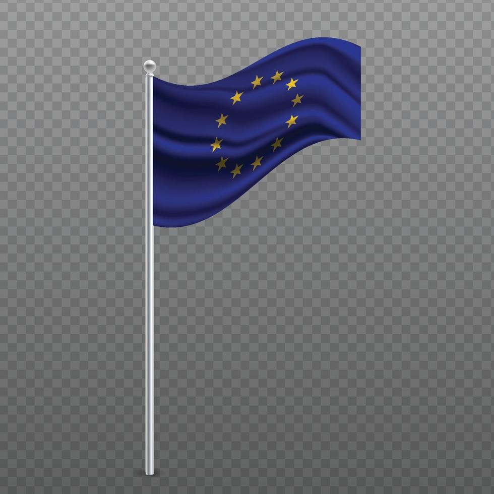 wapperende vlag van de europese unie op metalen paal. vector