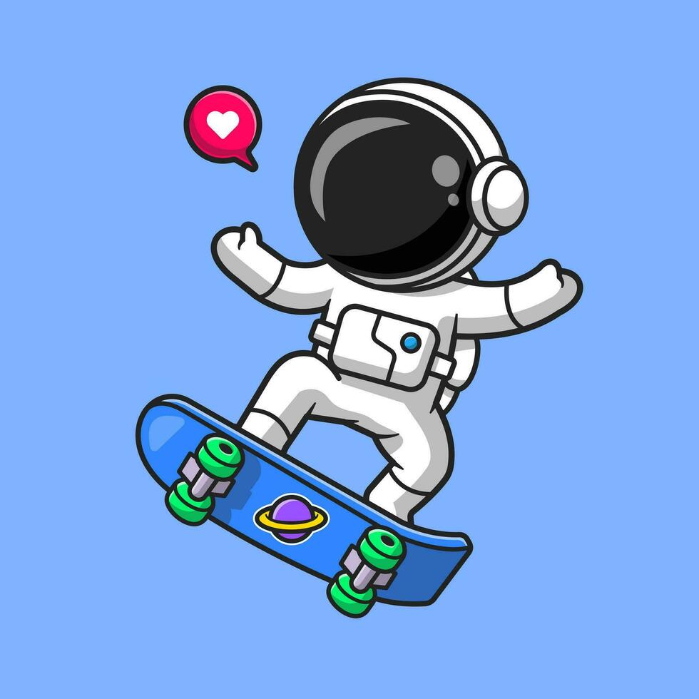 schattig astronaut spelen skateboard tekenfilm vector icoon illustratie. technologie sport icoon concept geïsoleerd premie vector. vlak tekenfilm stijl