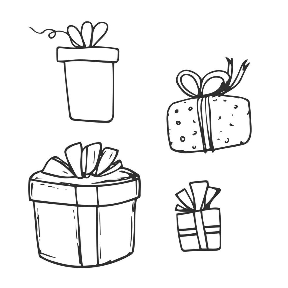 hand- getrokken geschenk dozen set. vector schetsen