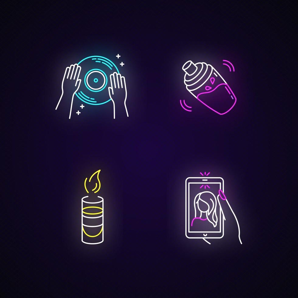 clubbing neonlicht iconen set vector