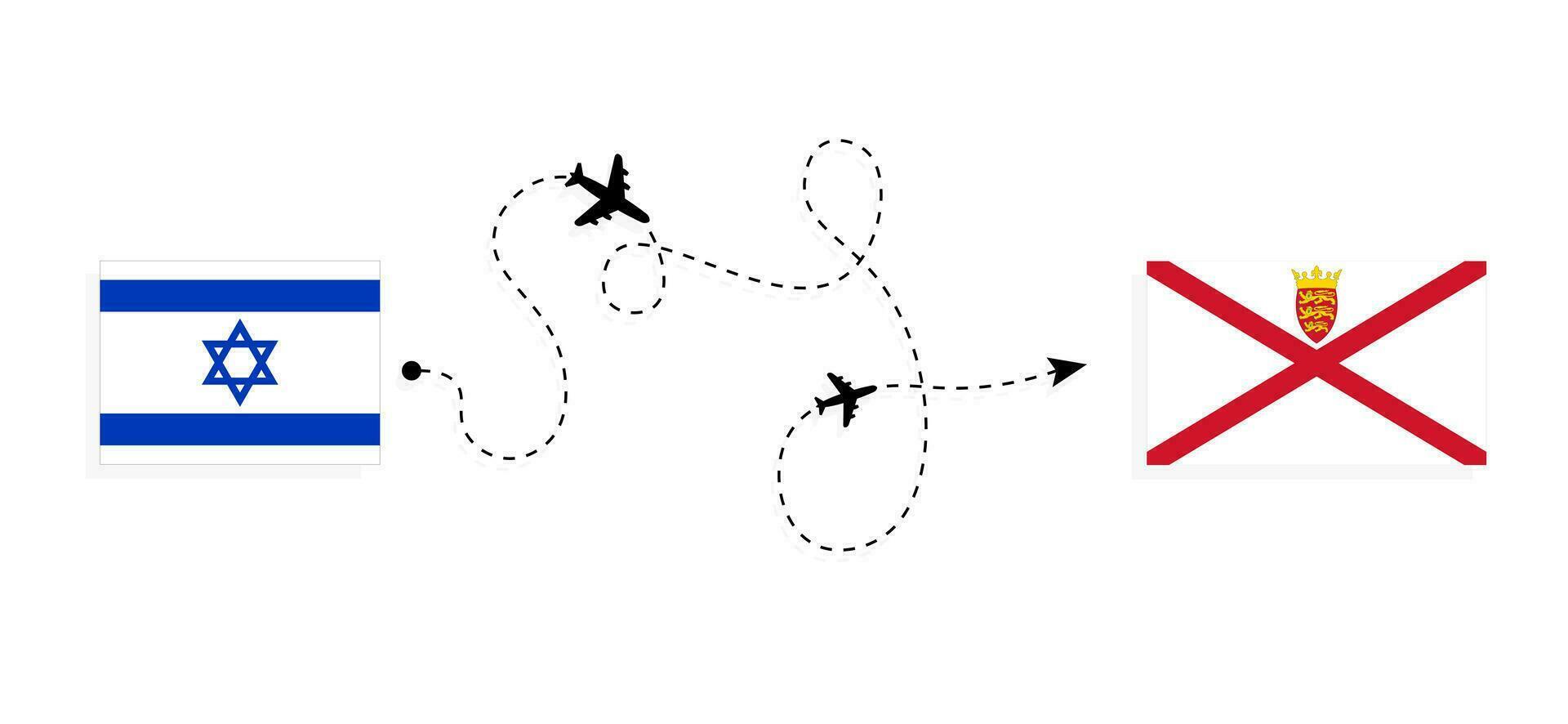 vlucht en reizen van Israël naar Jersey door passagier vliegtuig reizen concept vector