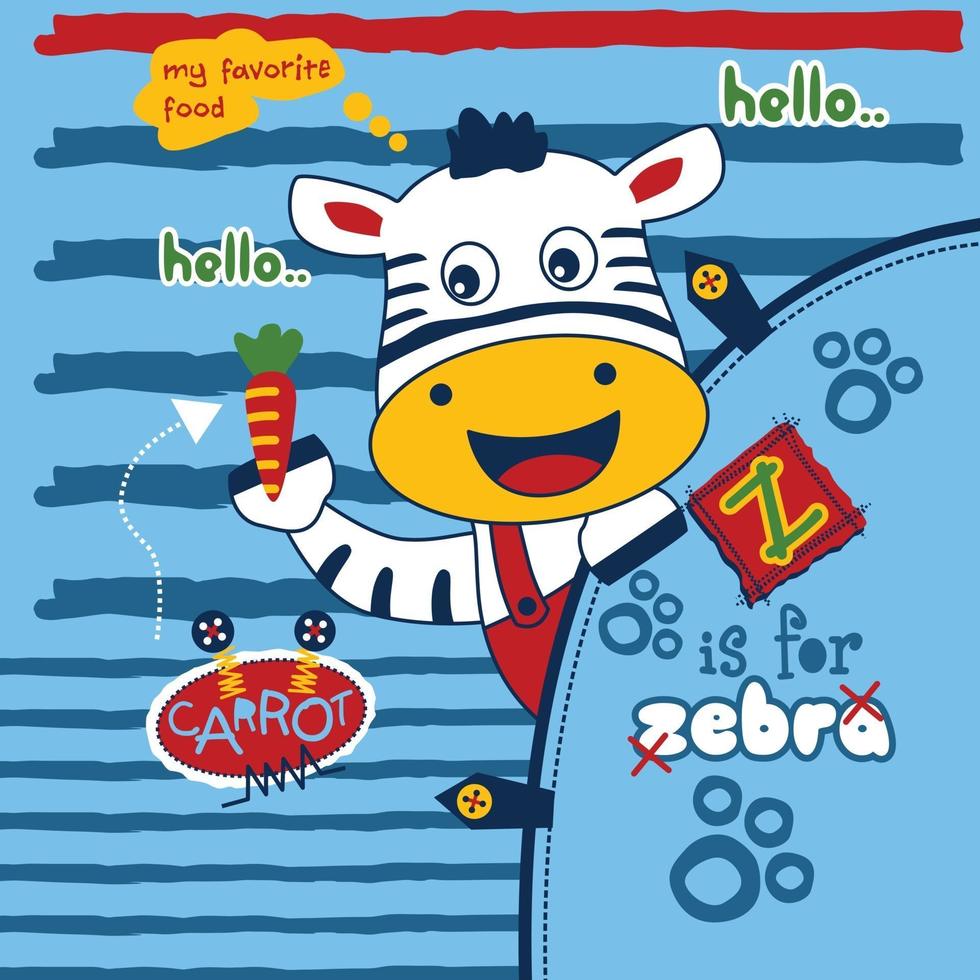 zebra en wortel grappige cartoon, vectorillustratie vector