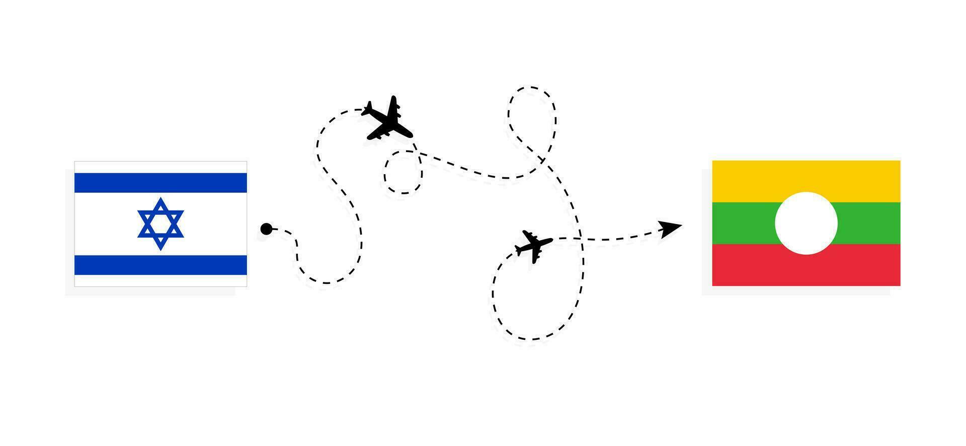 vlucht en reizen van Israël naar shan staat door passagier vliegtuig reizen concept vector