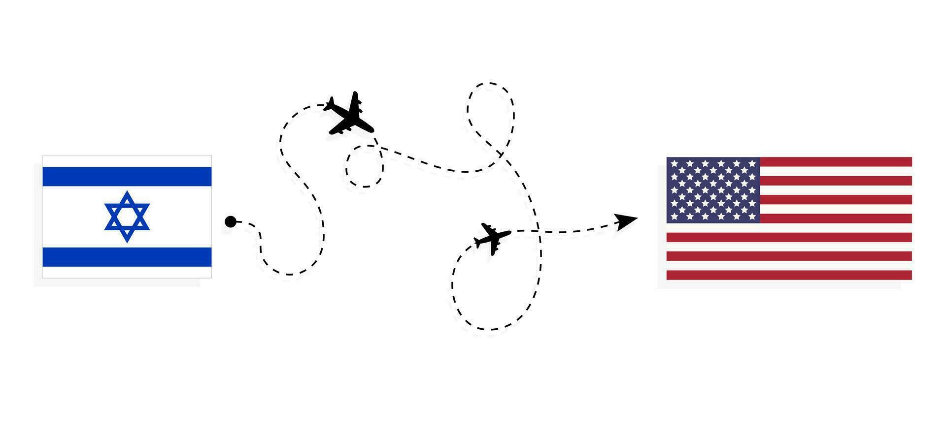vlucht en reizen van Israël naar Verenigde Staten van Amerika door passagier vliegtuig reizen concept vector
