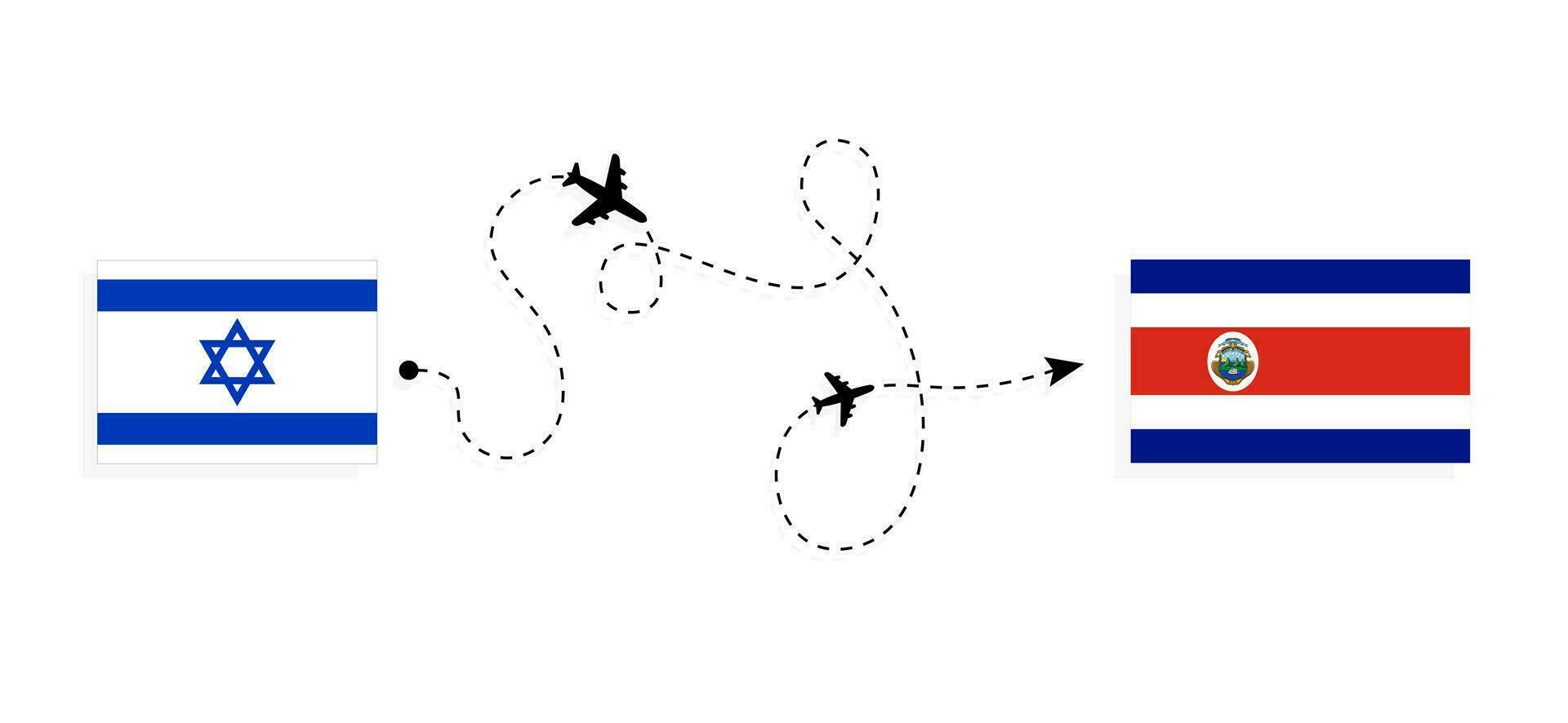 vlucht en reizen van Israël naar costa rica door passagier vliegtuig reizen concept vector