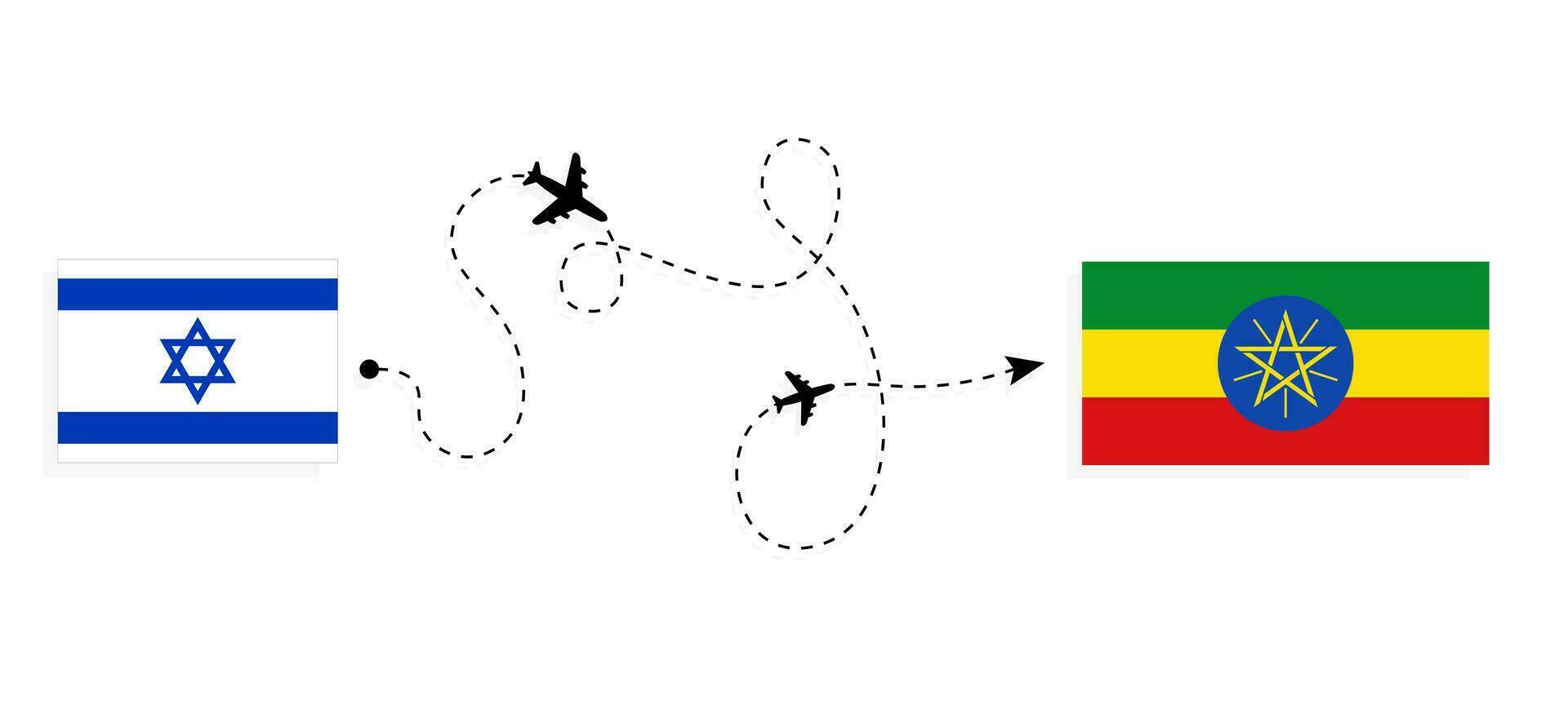 vlucht en reizen van Israël naar Ethiopië door passagier vliegtuig reizen concept vector