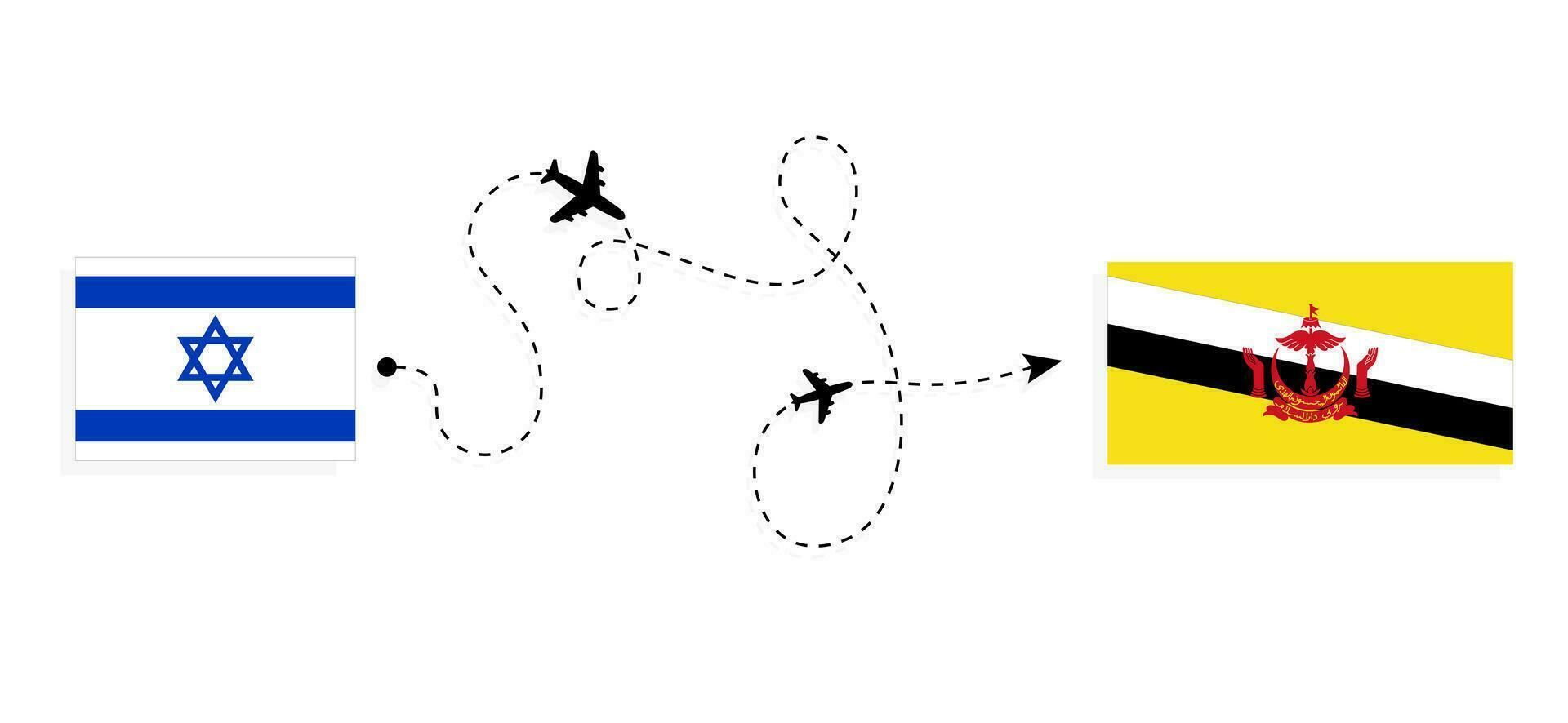 vlucht en reizen van Israël naar Brunei door passagier vliegtuig reizen concept vector