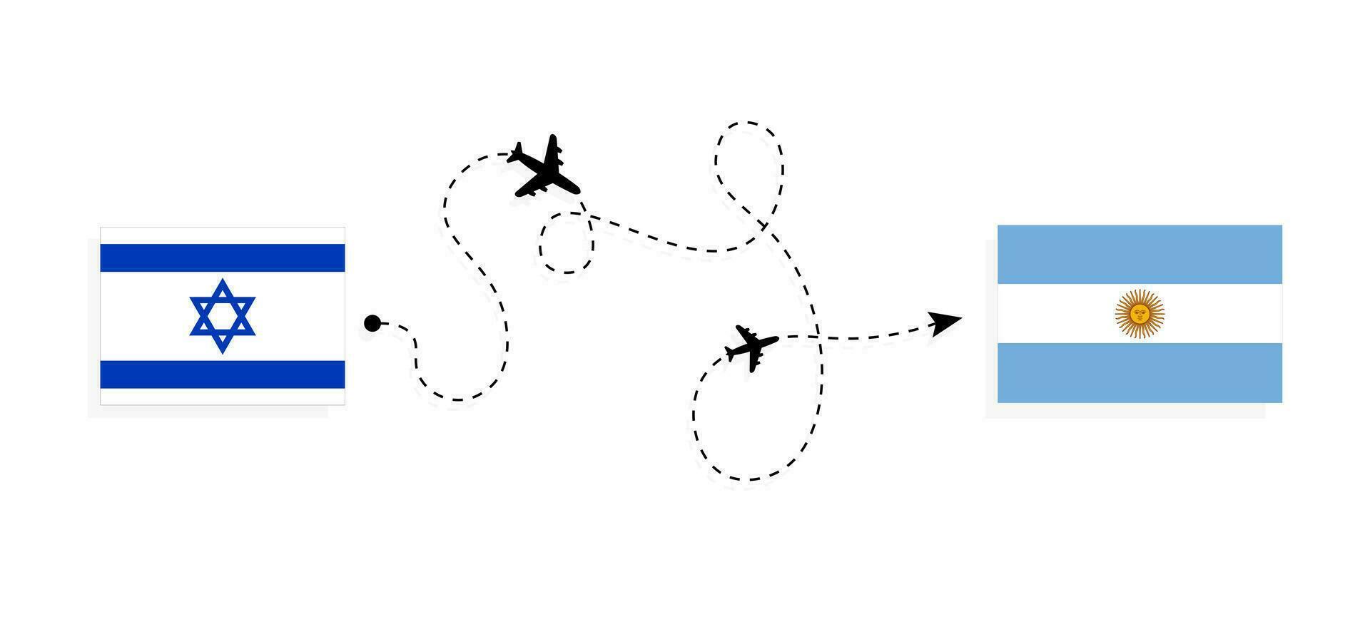 vlucht en reizen van Israël naar Argentinië door passagier vliegtuig reizen concept vector