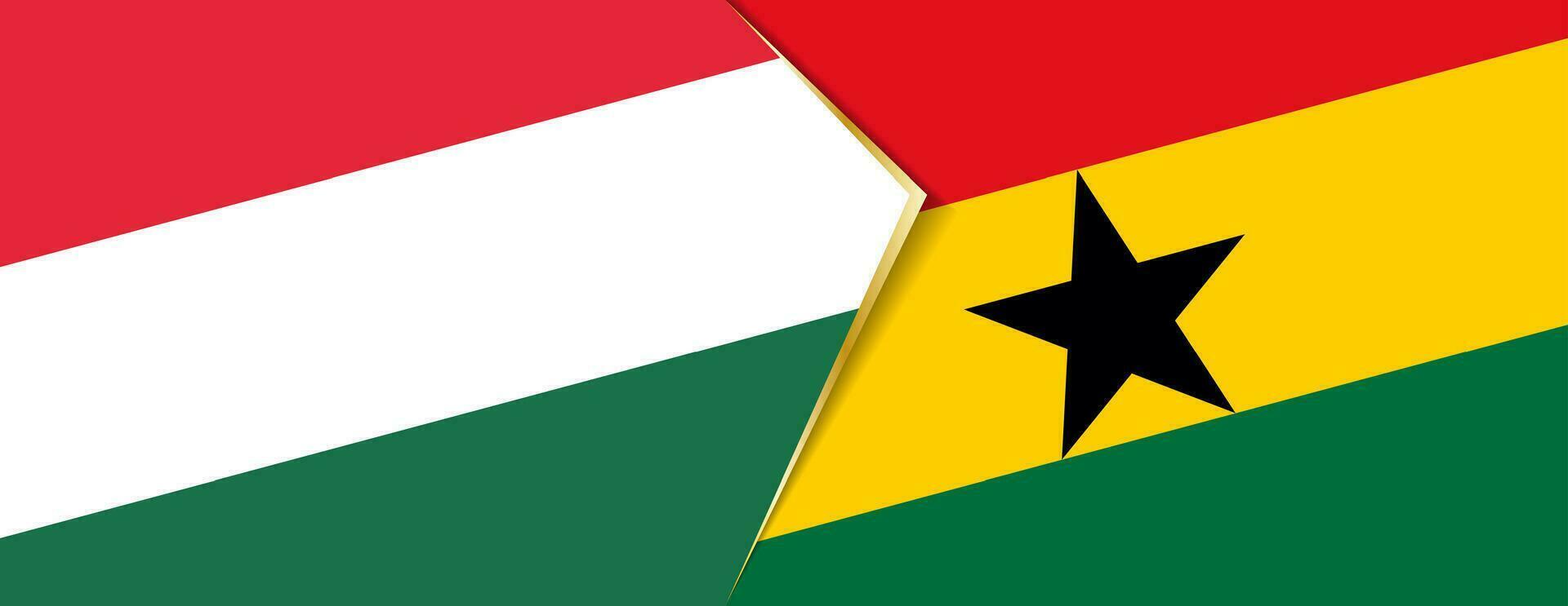 Hongarije en Ghana vlaggen, twee vector vlaggen.