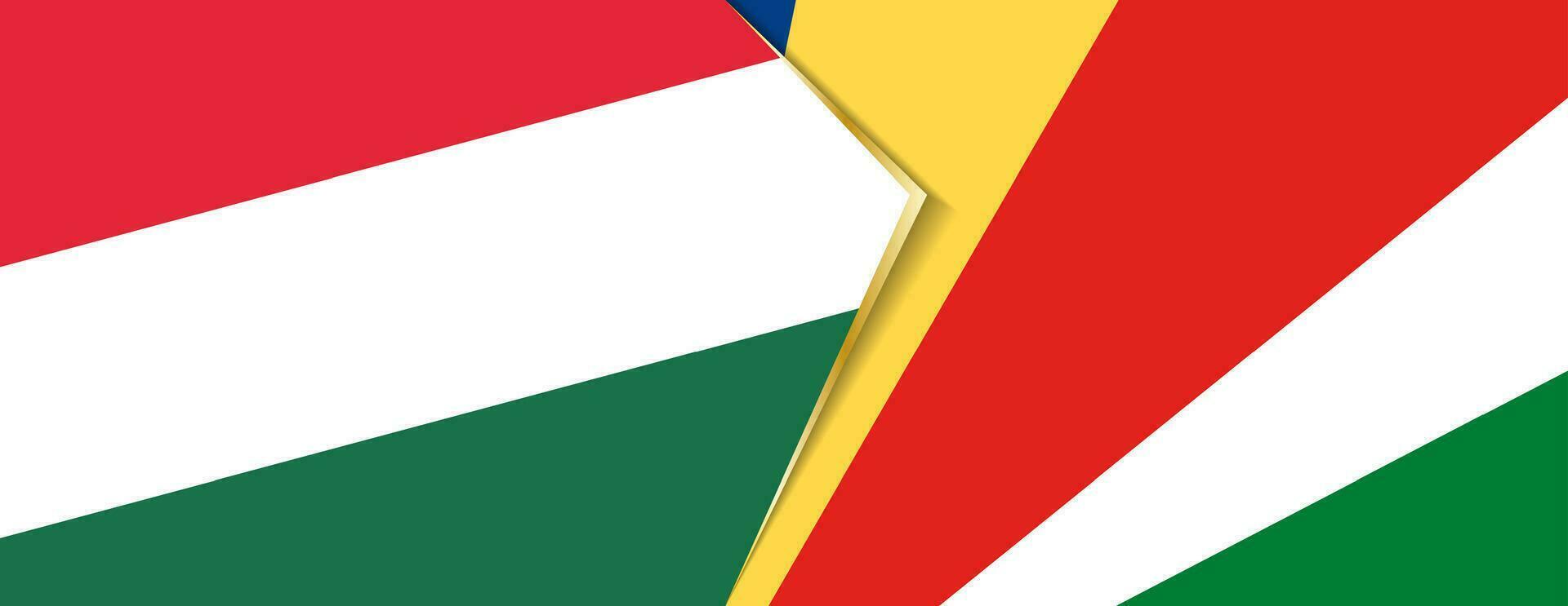 Hongarije en Seychellen vlaggen, twee vector vlaggen.